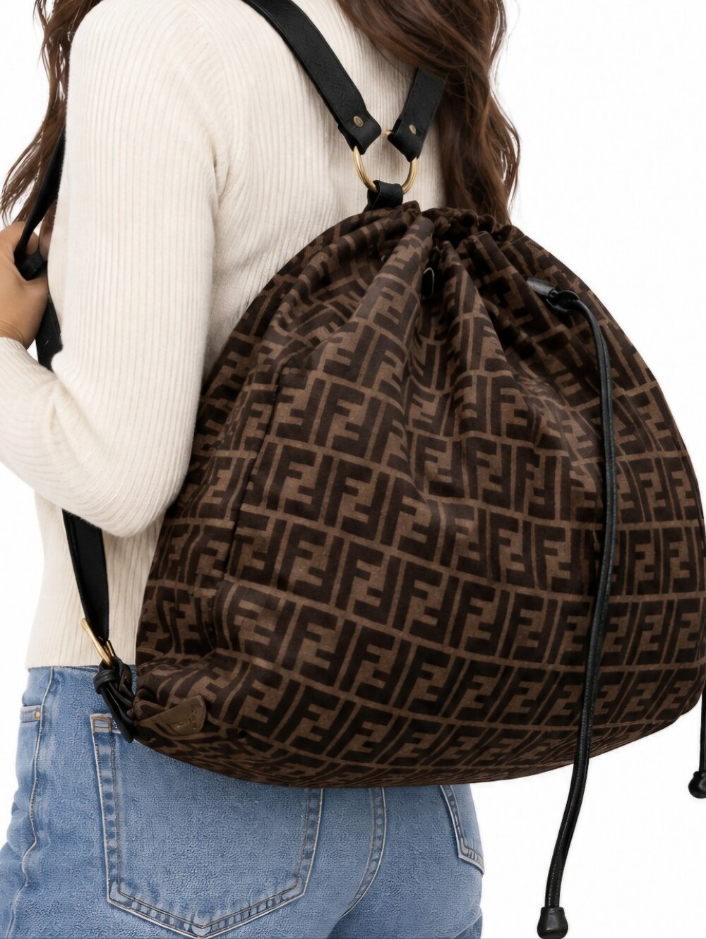 Fendi Large Brown Zucca FF Drawstring Backpack
